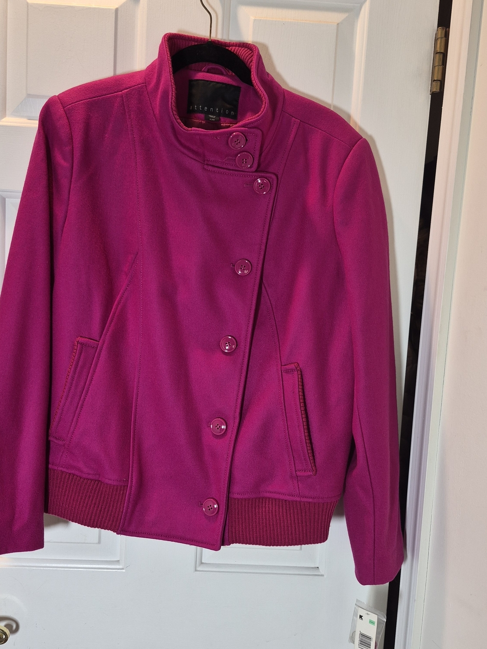 attention Fuchsia Wool-Blend Bomber Jacket- XL